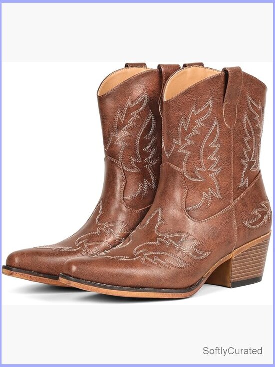 Shoes - Women's Cowboy Boots Pointed Toe Ankle Booties Chunky Heel Western